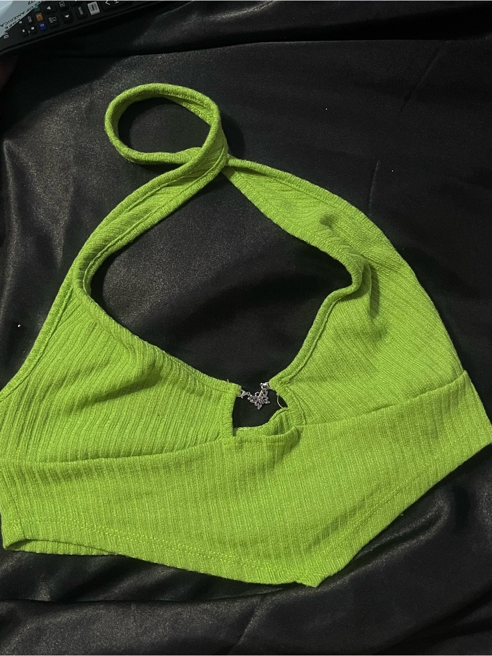 SHEIN Neon Green Ribbed Halter Crop Top